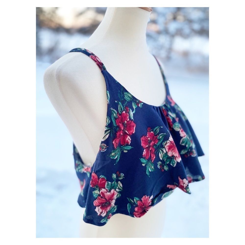Chocolate Floral Crop Tank Top Navy Blue Layered Sz M